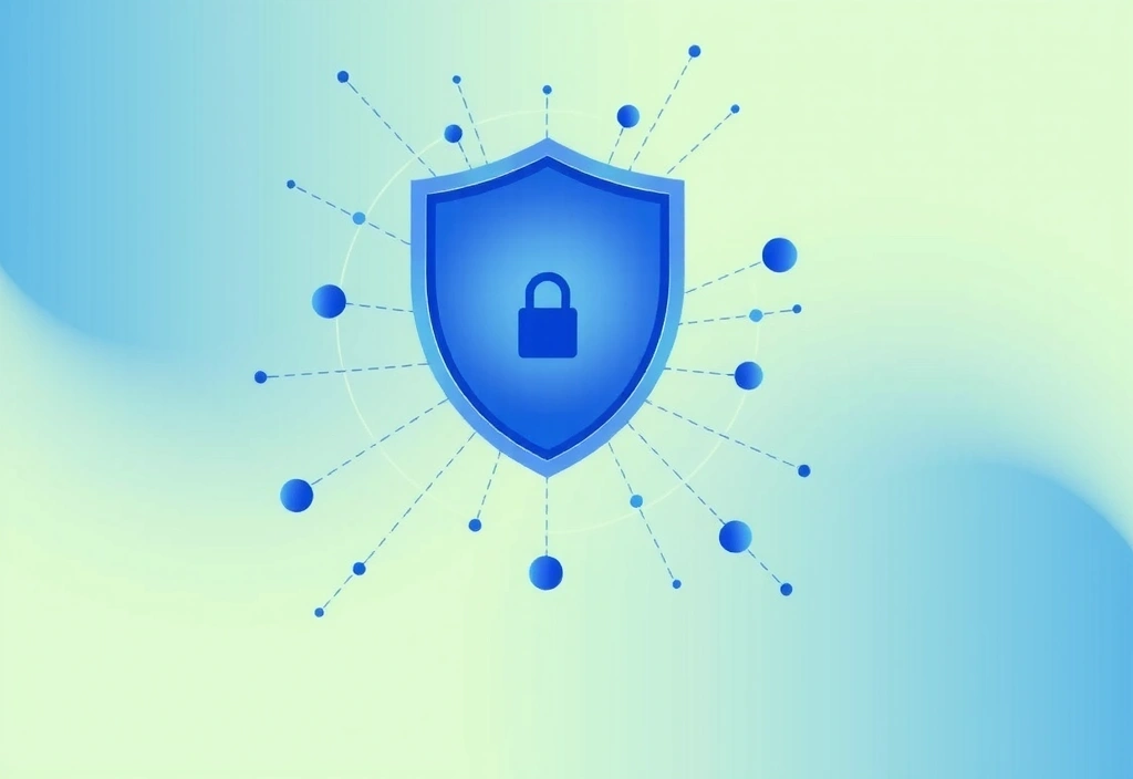 Ilustración de seguridad de datos con un candado y datos flotantes